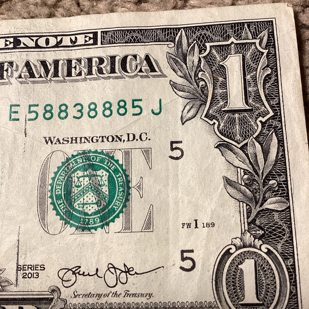 One Dollar Bill ink Error, ink from back on front