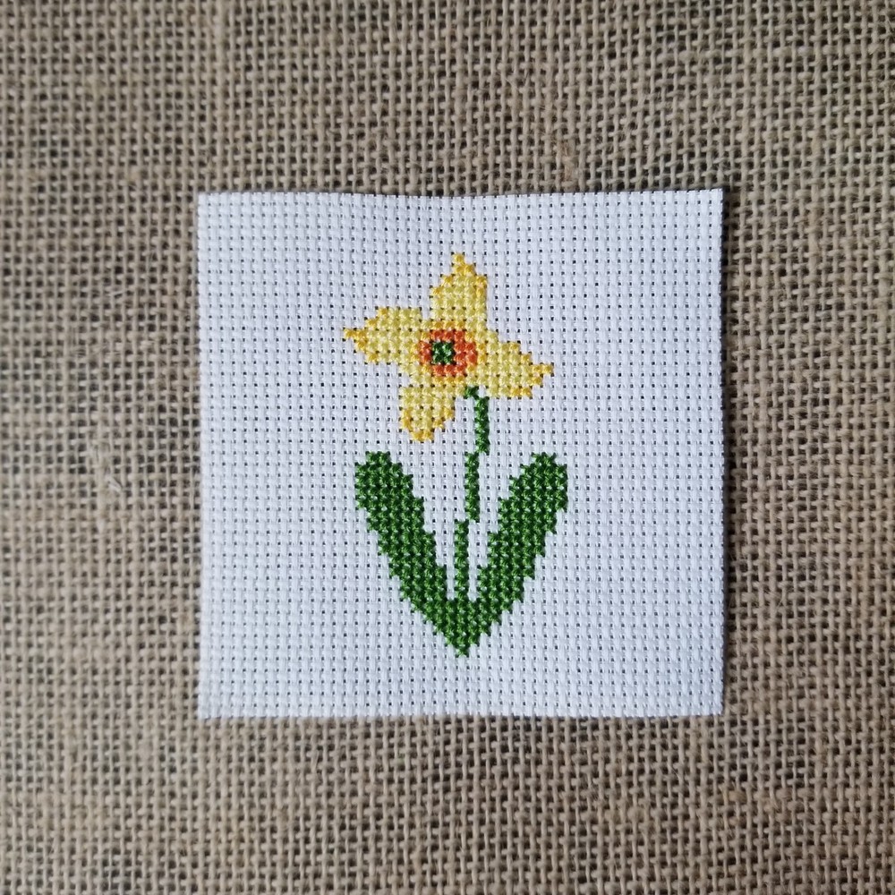 Finished Completed Cross Stitch Spring Daffodil Piece