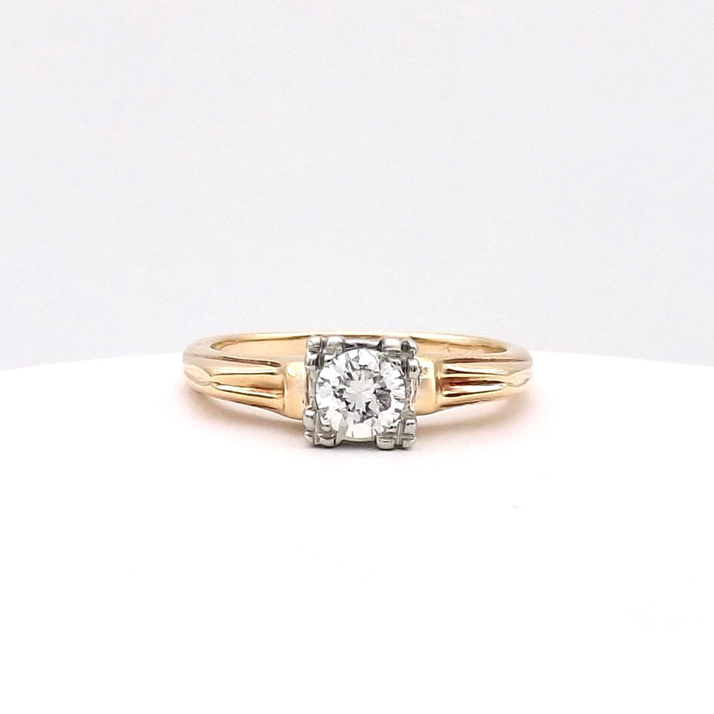 Solid 14K Gold Natural Diamond Engagement Ring Box Setting Vintage sz3.75