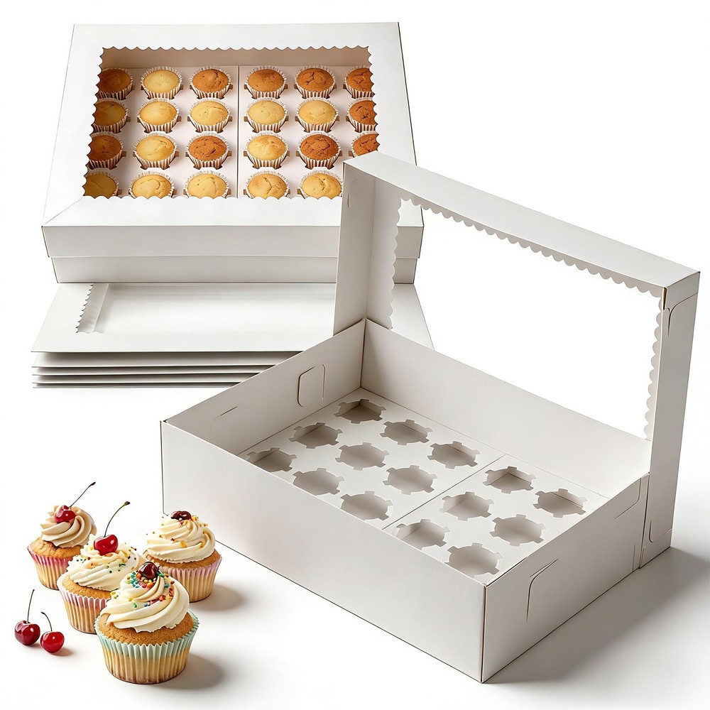 6 Pack Cupcake Boxes with Window White Bakery Boxes Holds 24 Mini Cupcakes Ba...