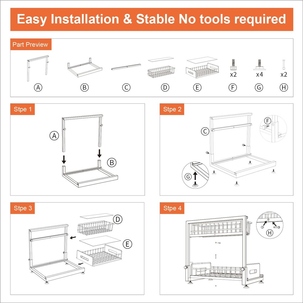 2 Pack Under Sink Organizer, Pull Out Cabinet Organizer 2 Tier Slide Out Sink...