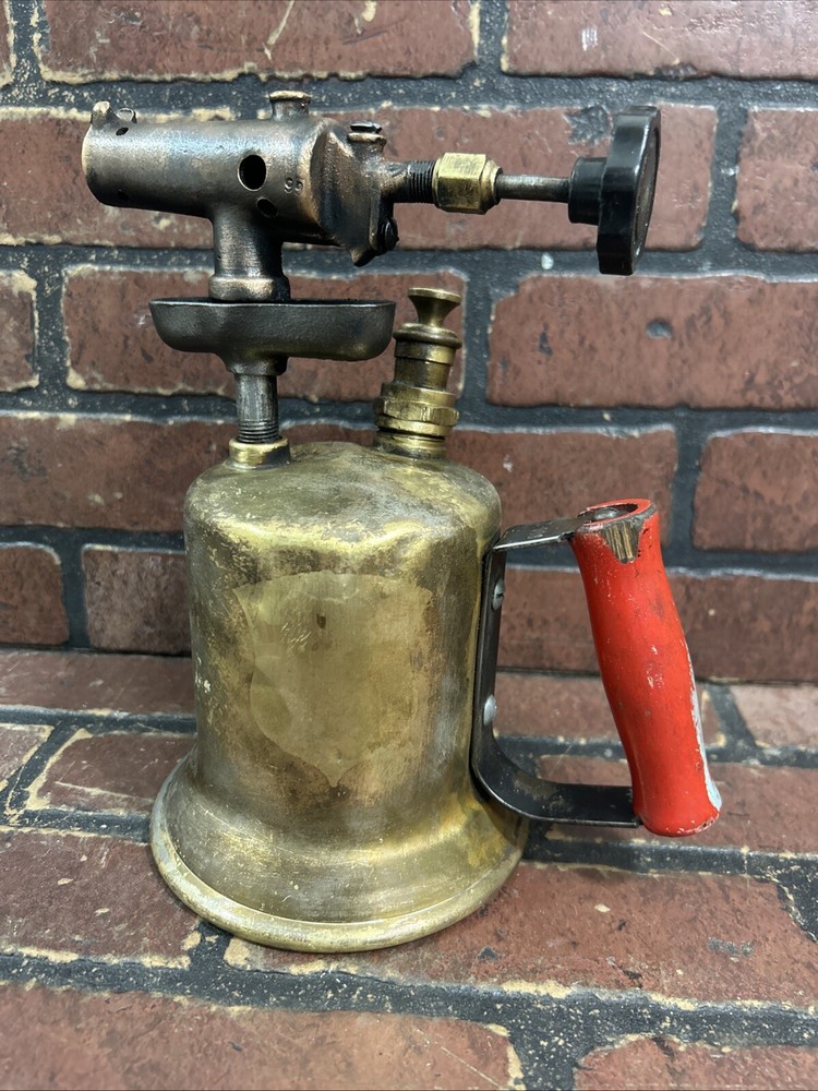 Vintage Brass Blow Torch Red handle