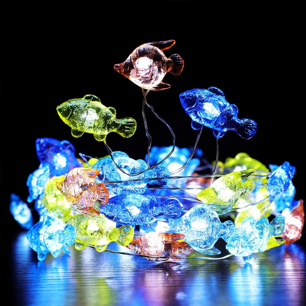 18.7Ft 40LED Tropical Fish String Light Cool White with Remote Control and Timer