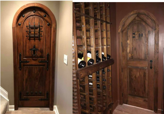 Rustic reclaimed solid lumber arched door wine room castle storybook CUSTOM