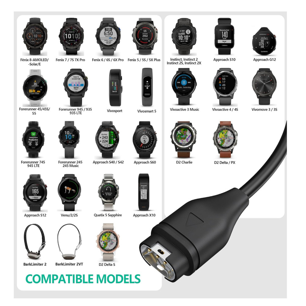 AWINNER Compatible for Garmin Watch Charger Cable (2 Pack)