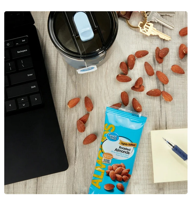 Great Value Lightly Salted Roasted Almonds, 1 oz, 8 Count