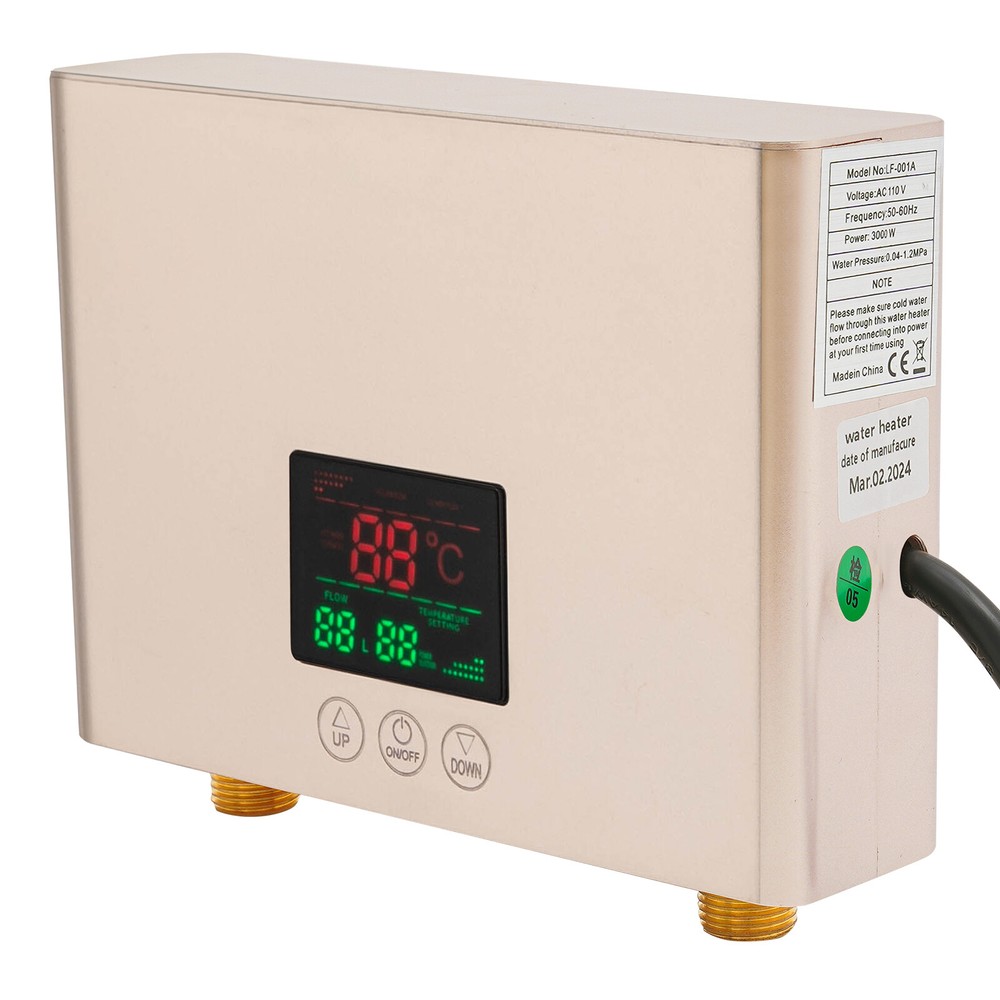 3000W Mini Electric Water Heater Wall Mounted Tankless Water Heater 86℉-131℉