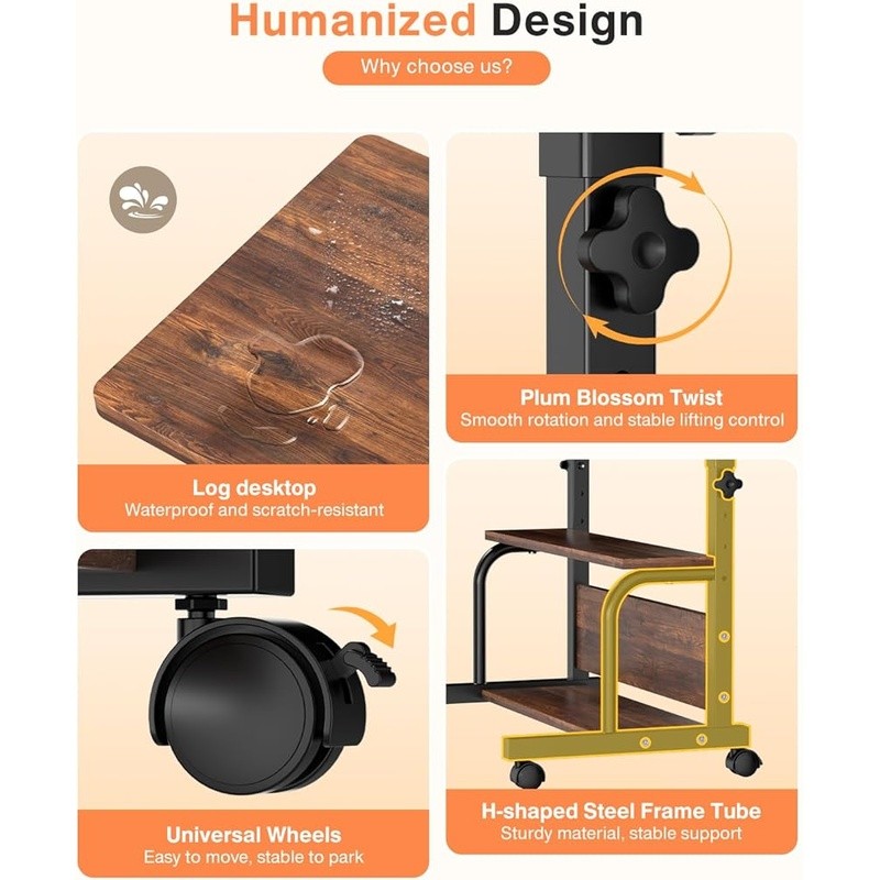 Adjustable Mobile Laptop Desk W/ Storage Rolling Computer Workstation Table New