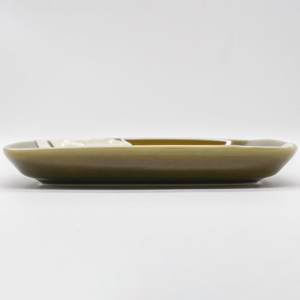 Rectangular Plate Deep Green 19x21cm Mino Ware Microwave Safe Japan
