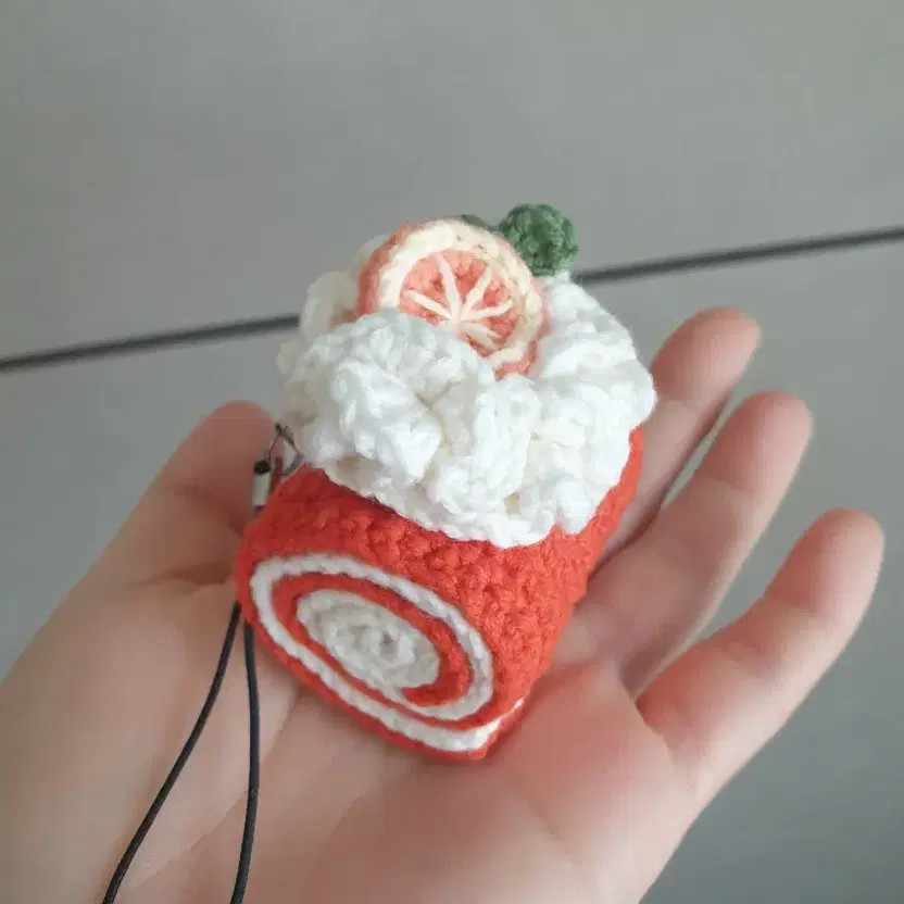 Handmade Crochet Roll Cake Keyring