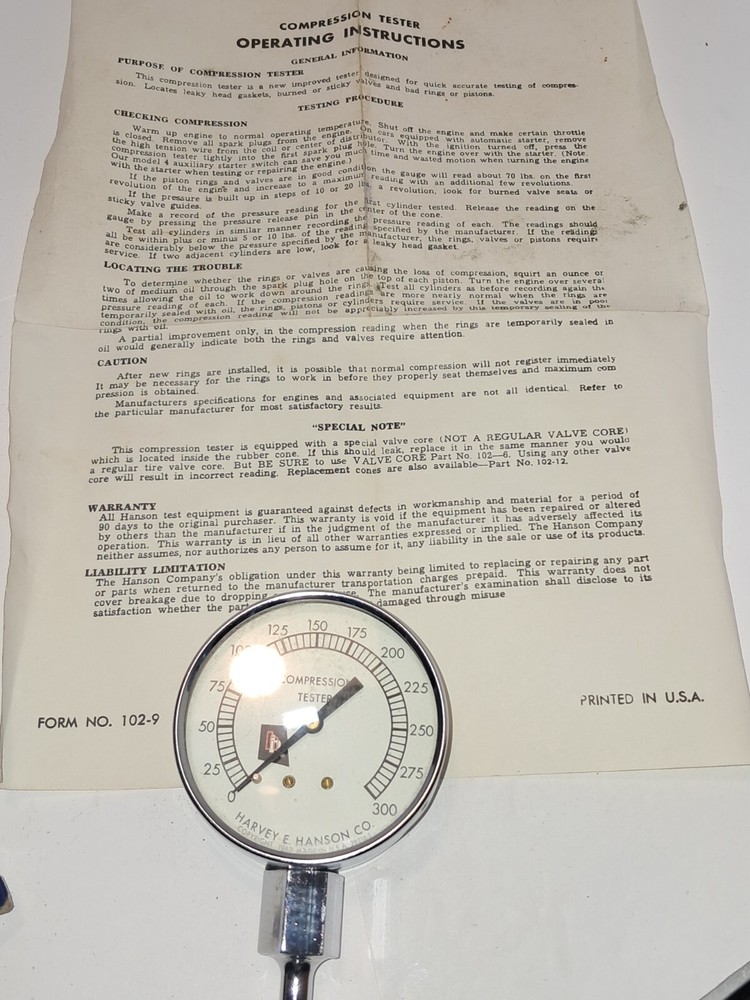 Hanson Model No.5 Compression Tester In Original Box & Paperwork (t)