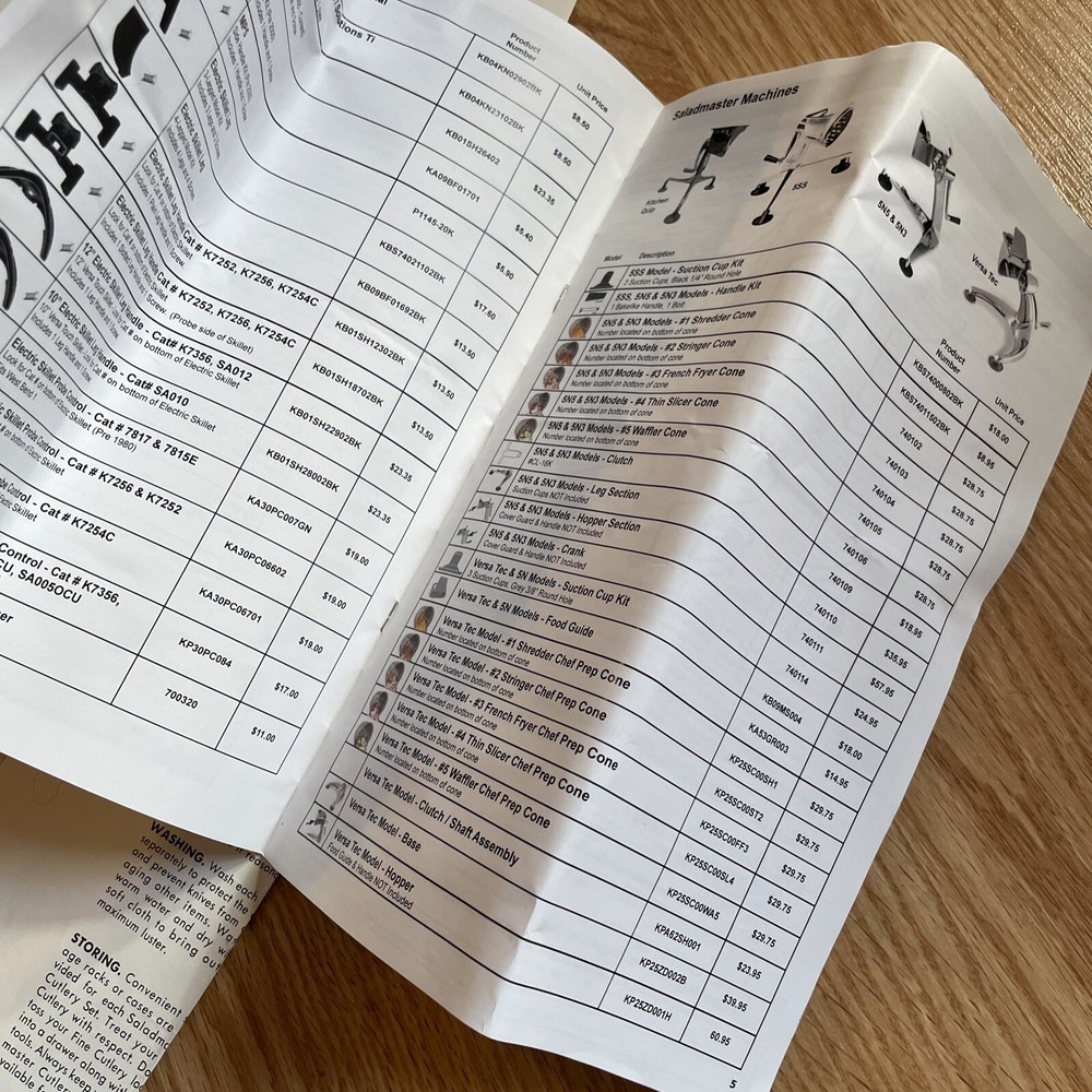 saladmaster Parts Catalog Identification Replacement Sizing