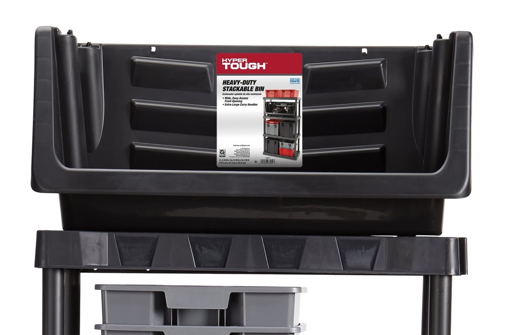 2 pack Heavy Duty Nesting Plastic Stack Bin Black