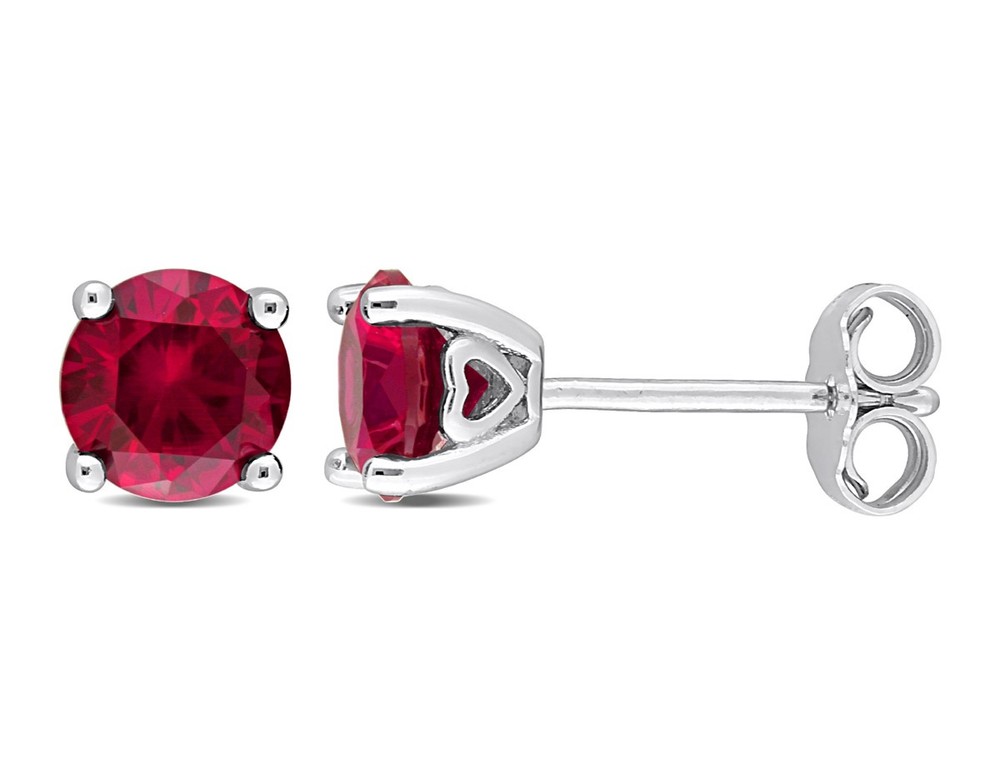 2.00 Carat (ctw) Lab-Created Ruby Solitaire Earrings Sterling Silver (8mm)