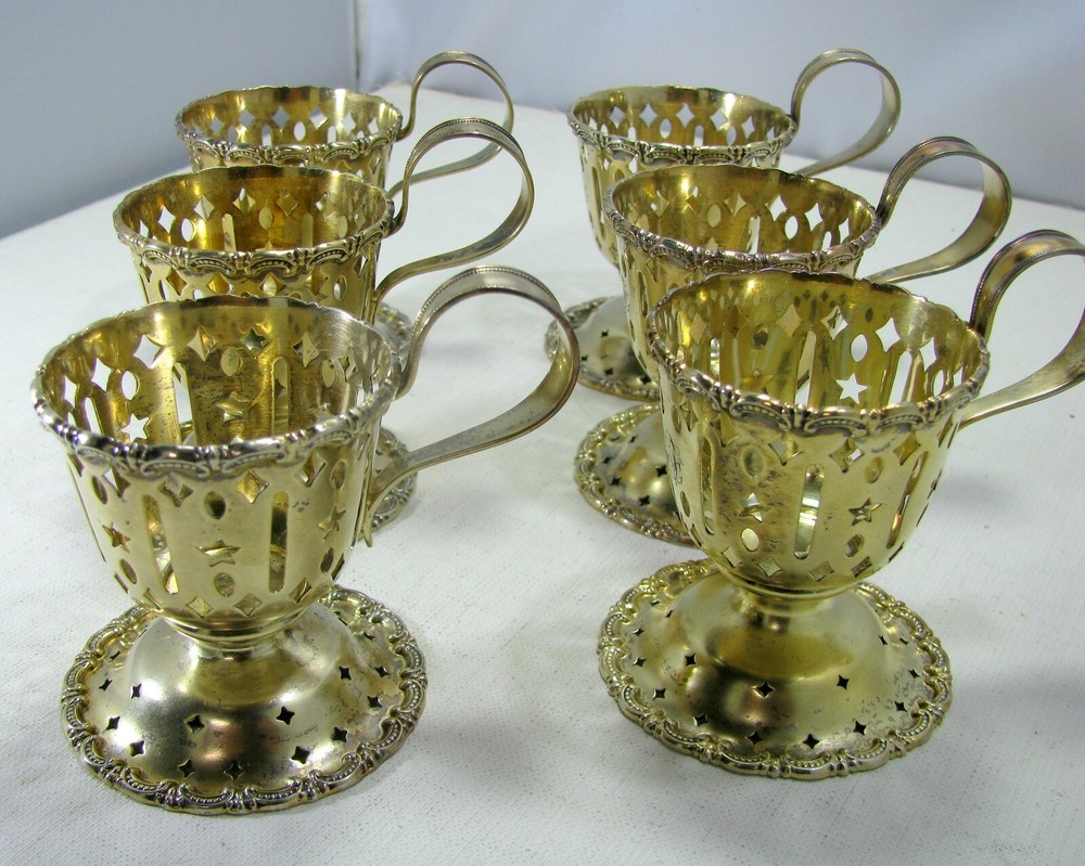 Great Set of 6 Mauser Rococo Sterling Silver Open Work Chocolate Cup Frames