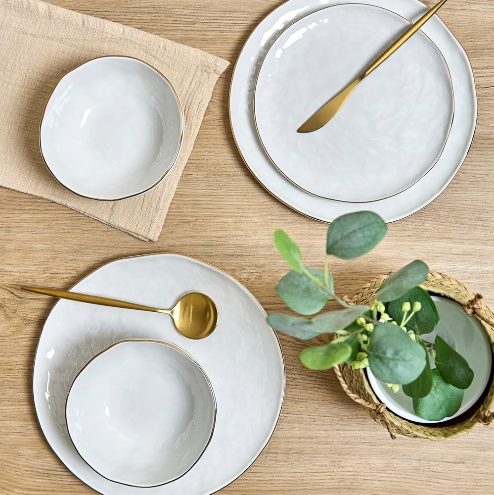 Sango 12-Piece Lightweight Stoneware Dinnerware Set for 4, Glossy Vanilla White