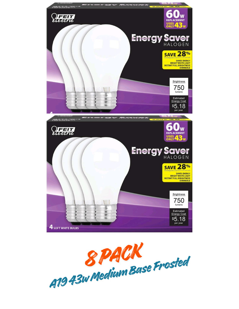 Feit Electric A19 43w Medium Base  Frosted 8-pk