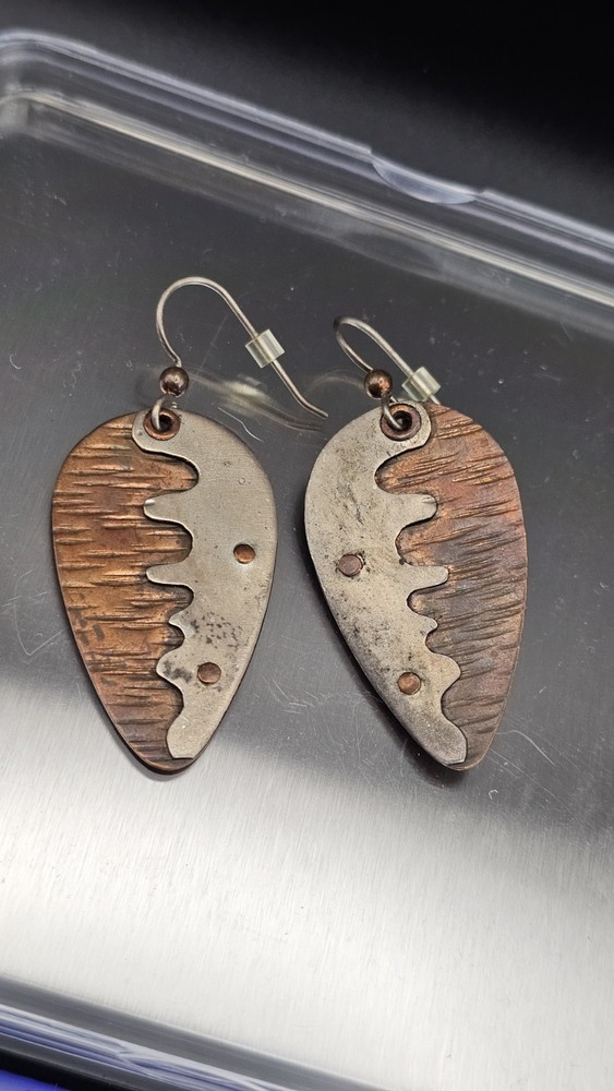 Hand Crafted 925 Silver And Copper Shield Earrings