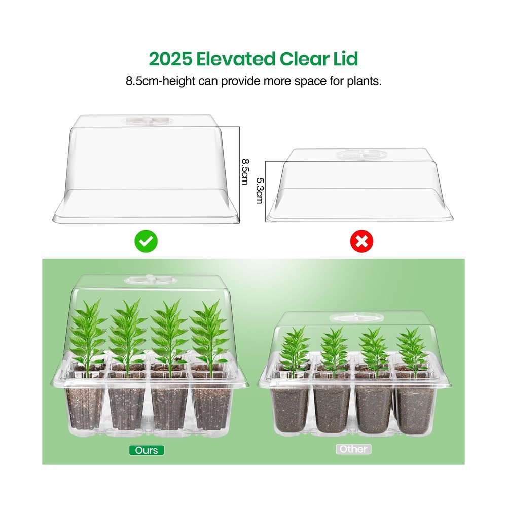 Bonviee 5 Packs Seed Starter Tray with Grow Light, Elevated Seedling Starter ...
