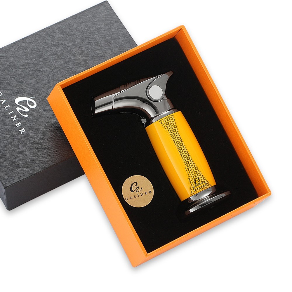 Metal Cigar Lighter Windproof Refillable 1 Jet Flame Torch Gift Box Adjustable