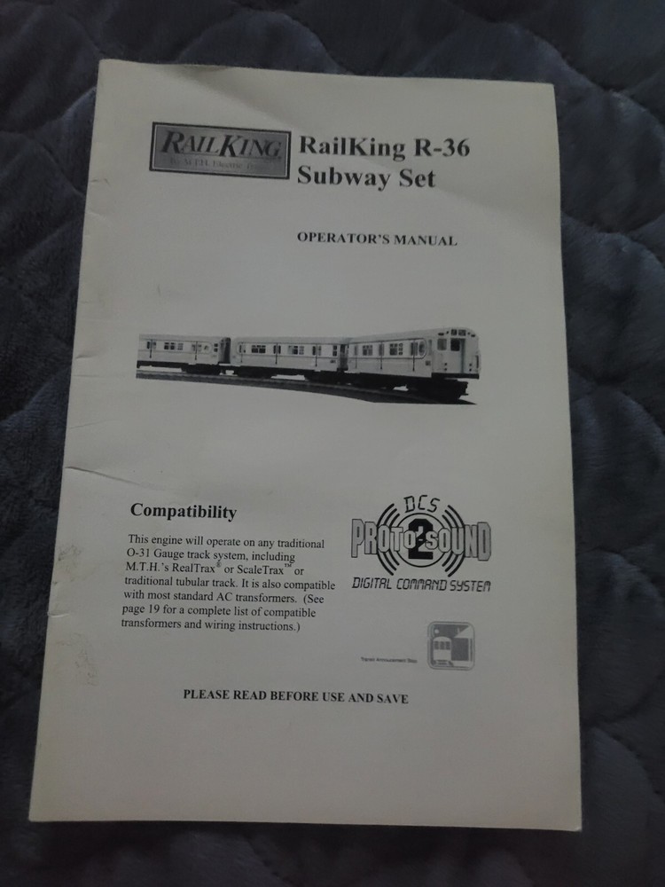 MTH Operator's Manual for R-36 Subway Set Train Instructions
