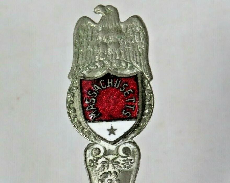 State Of Massachusetts With Bald Eagle Souvenir Spoon - A6