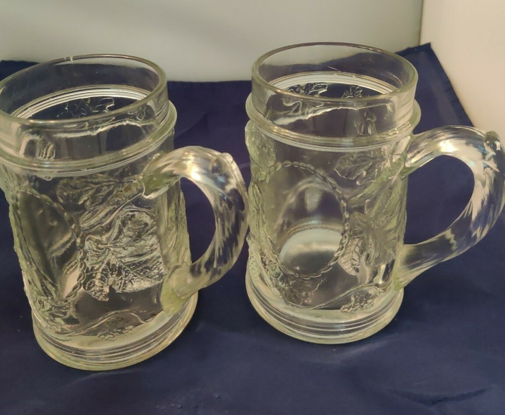 Clear Glass Beer Stein Shaped with Grape Vine Design