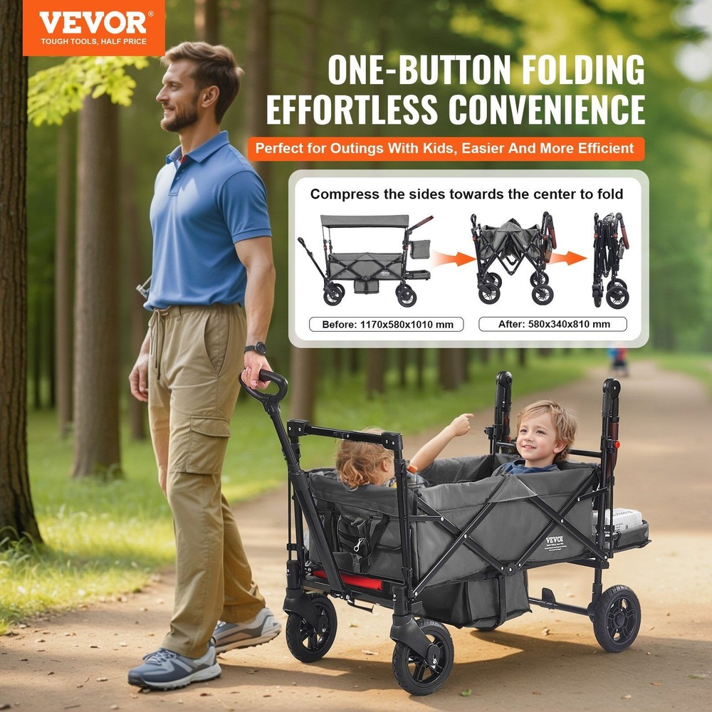 Travel-Friendly Child Wagon 55lb Loading Capability One Click Fold Grey