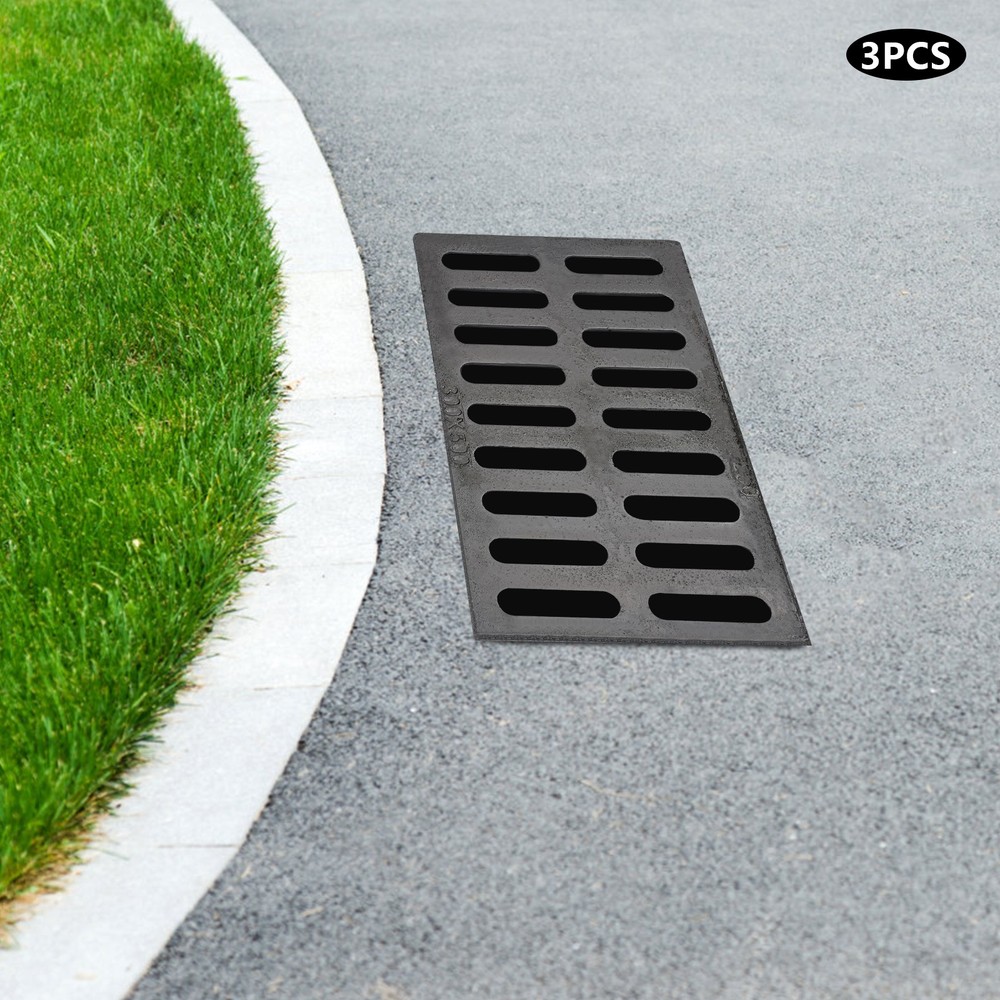3-Pack Durable Ductile Cast Iron Drain Grate for Channel Drainage System