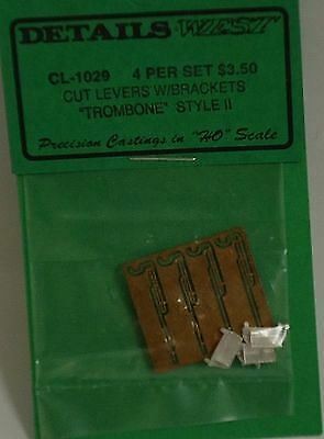 Details West 1029 HO Scale "Trombone" Cut Levers w/Brackets pkg(4)