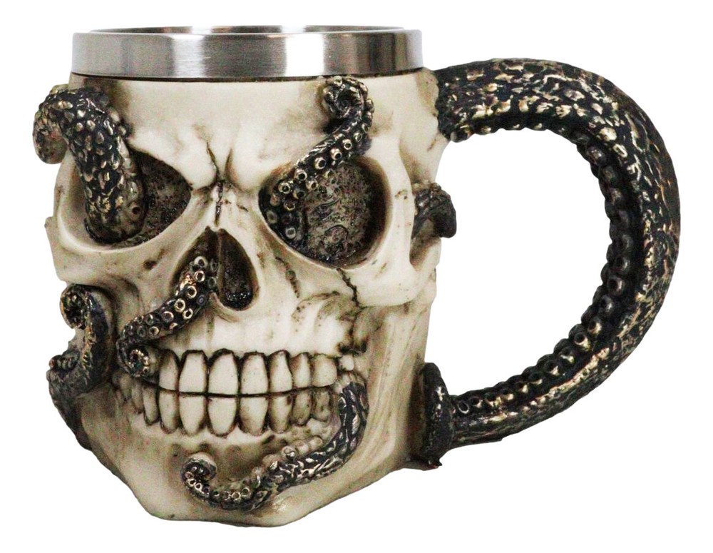 Ebros Shipwrecked Skeleton With Octopus Drinking Mug Beverage Drinkware