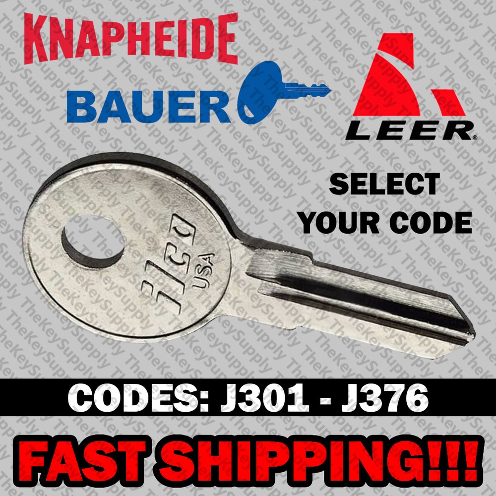 Knapheide Bauer/Leer Raider Truck Cap Key Replacement Cut to Code J301-J376
