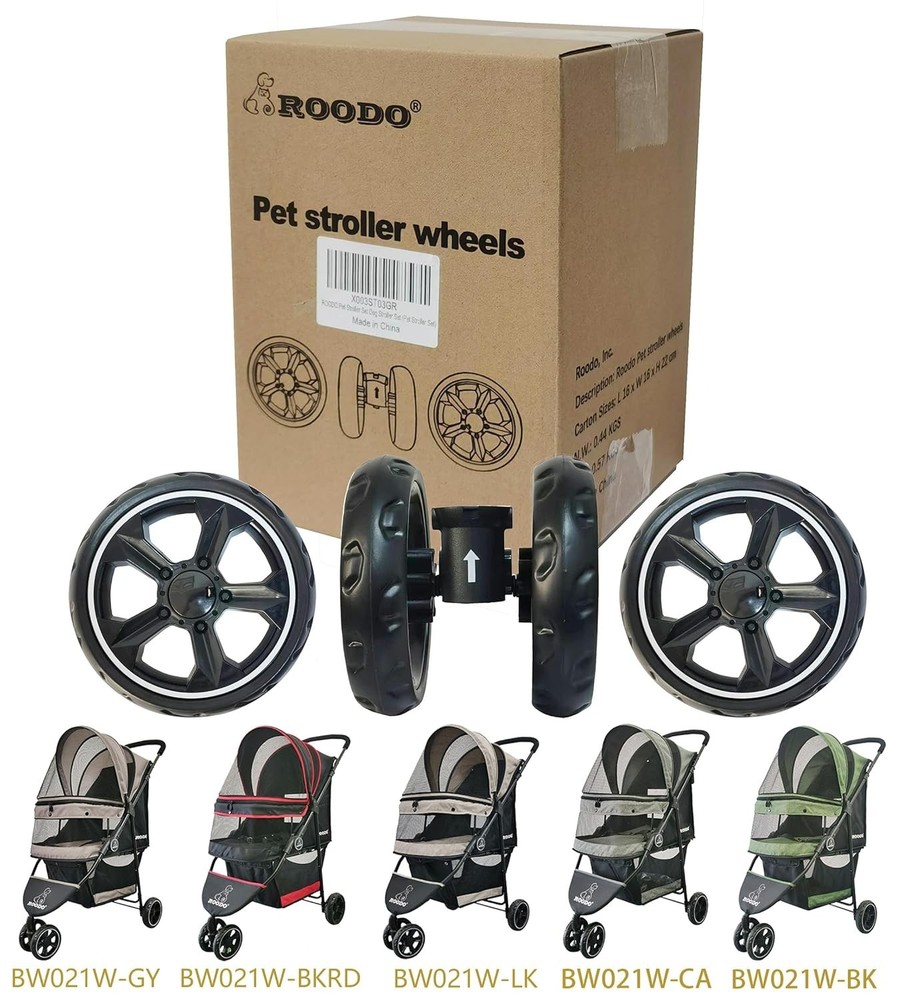 Replacement Wheel Set for 3 Wheel Pet Strollers - Easy Instal Without Tools