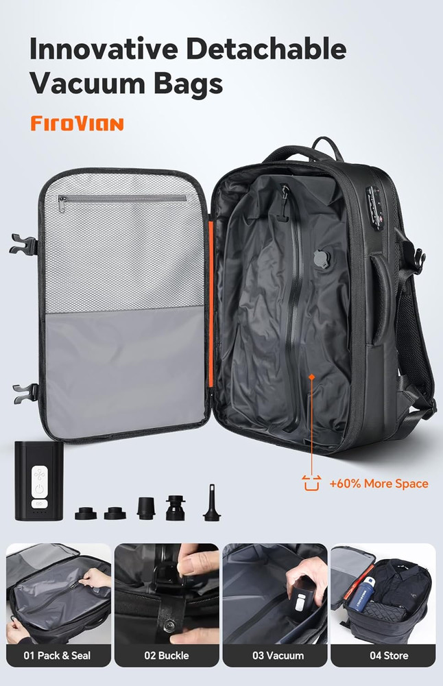 Vacuum Backpack Travel, 70L Expandable Carry on Backpack with Compression System