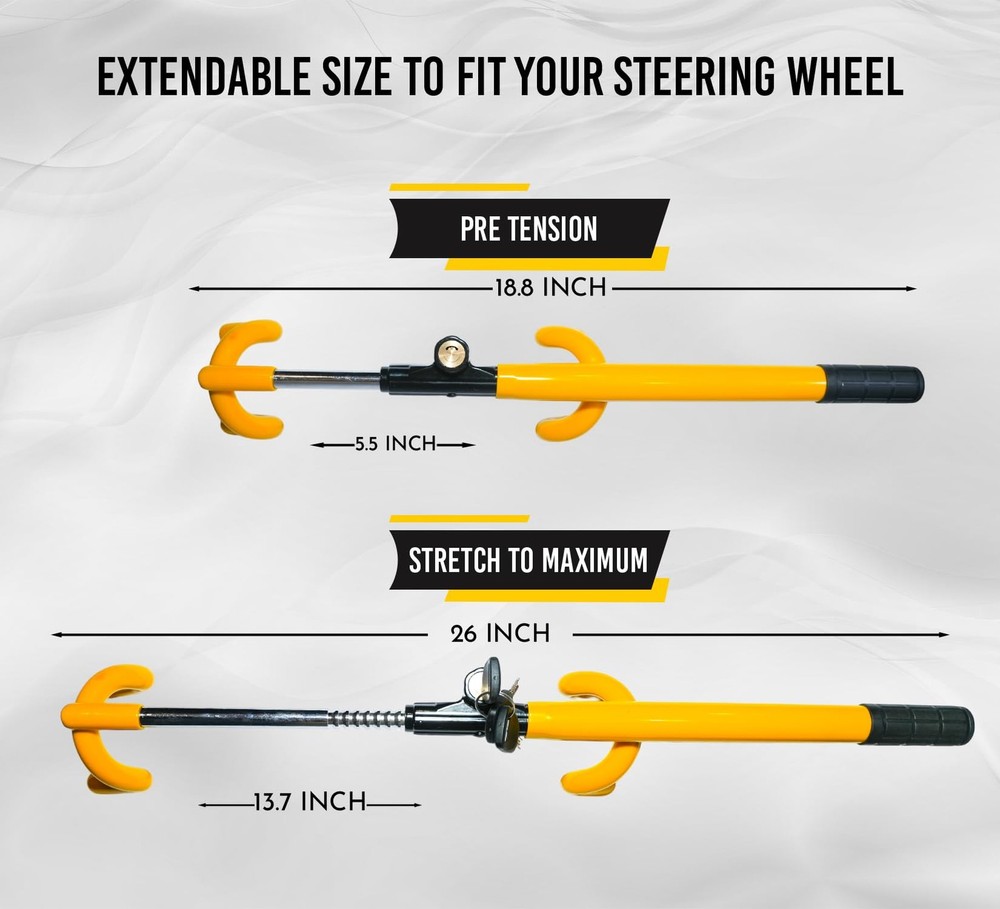 Ultra Secure Car Steering Wheel Lock, No Scratch Dual Locking Hooks, Black