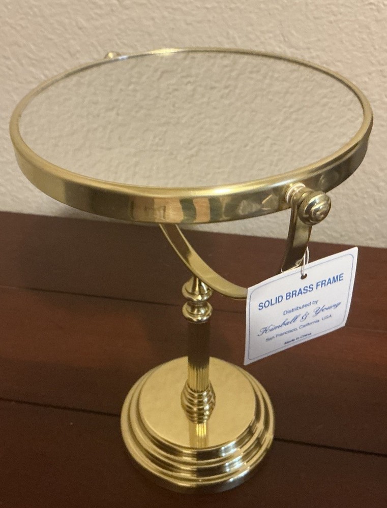 Vintage Kimball & Young Vanity Stand Mirror 6” Solid Brass Frame