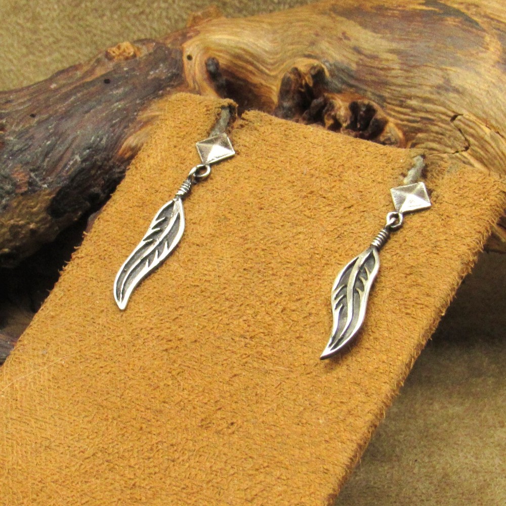 Sterling Silver Overlay Post Dangle Feather Earrings by Masha