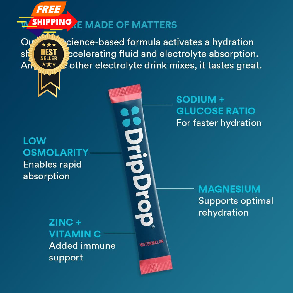 DripDrop Hydration Packets - Bold Variety Pack - Single Serve 16 Count, Blue