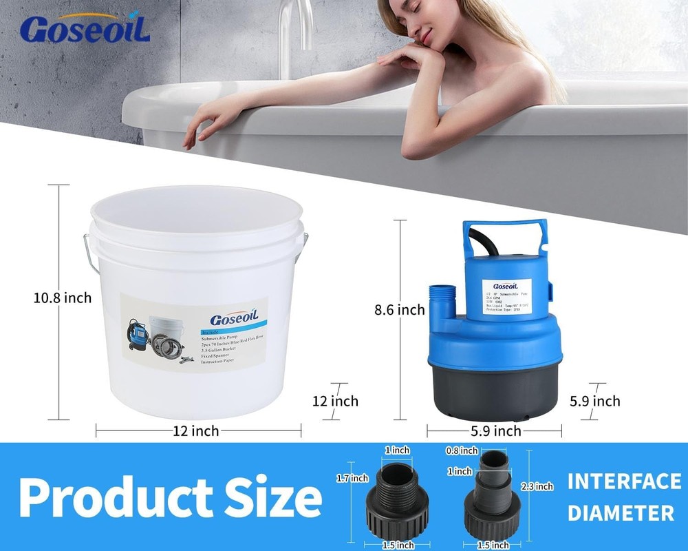 Tankless Water Heater Flush Kit with 1/2HP Submersible Pump, Two 6FT Hoses,Blue