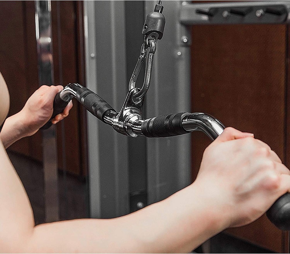 Lat Bar Cable Machine Attachment, Curl Pulldown Bar with Full Rotation and Rubbe