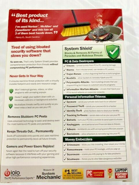 IOLO System Shield AntiVirus & AntiSpyware Unlimited PCs DVD NEW!