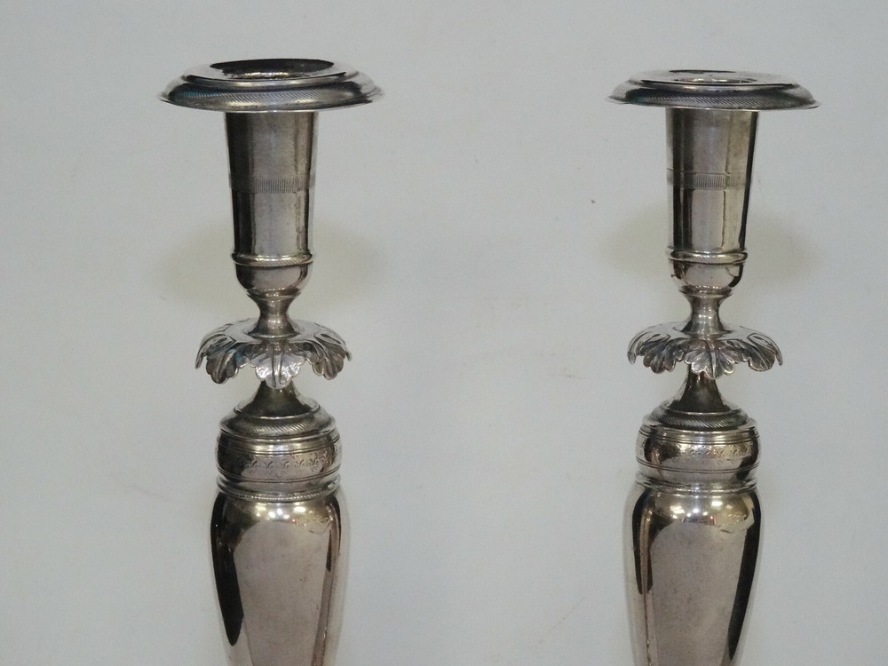 PAIR ANTIQUE 19c AUSTRIAN CONTINENTAL 800 SILVER SABBATH CANDLESTICKS 24 TR OZ