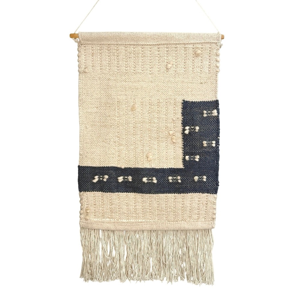 Boho wall tapestry cream gold navy blue