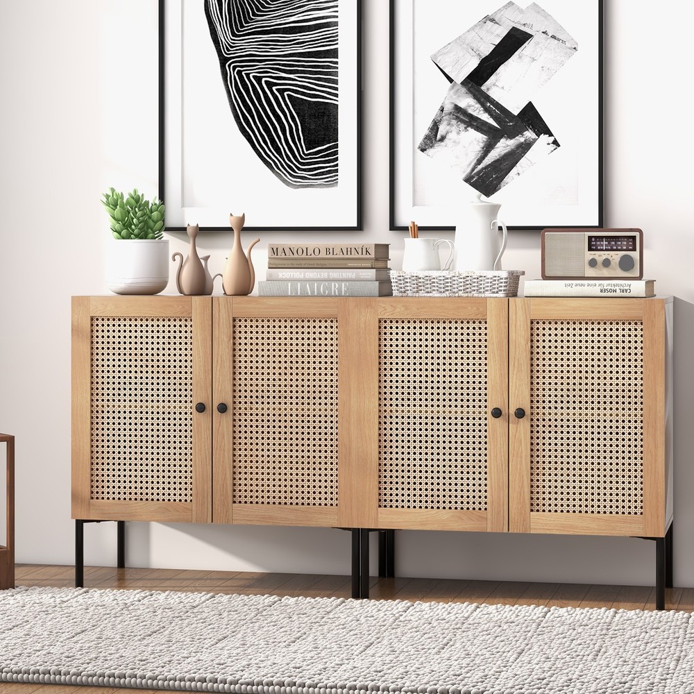 2 PCS Kitchen Storage Cabinet Buffet Sideboard w/ Adjustable Shelf Oak
