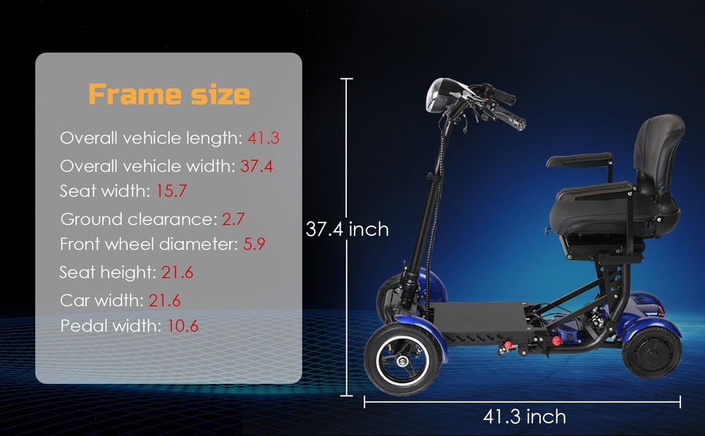 Foldable 4 Wheel Mobility Scooter Folding Drive Device for Seniors Adults
