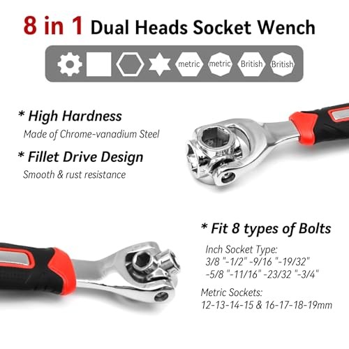 Universal Wrench 8 in 1 Socket Multi-function Tool with 360° Rotating 12-19mm