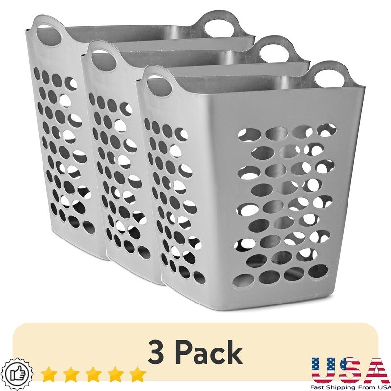 3 Pack Flexible Square Laundry Hamper W/ Handle Breathable Design Lightweight US