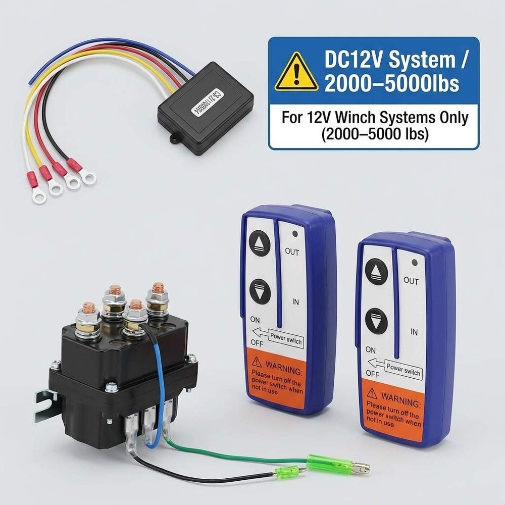 QWORK Wireless Remote Control Winch Kit - 12V, 250A, Steel, Waterproof,...