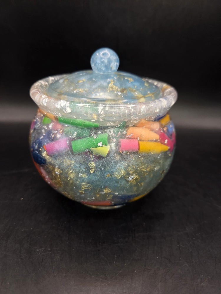 Handcrafted Resin Storage Container With Lid Crayons Glitter