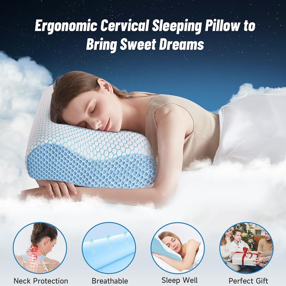 Sleeping Pillow For Neck Support, Cervical Comfort, Standard Size, Blue